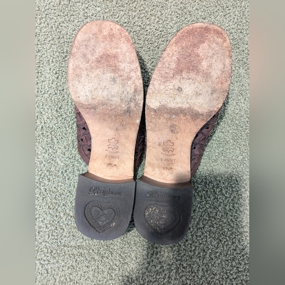 Brighton Brown Heart Cut-Out Leather Slip-On Heeled Mules Size 8.5 Cottagecore - Picture 10 of 11